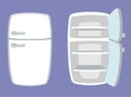 Fridge in cartoon style. Open and closed refrigerator. Royalty Free Stock Photo