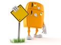 Fridge character with blank road sign Royalty Free Stock Photo