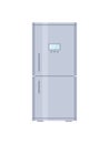 Fridge. Closed refrigerator with freezer. Empty fridge with door and shelf for kitchen. Inside modern machine for storage, cold of