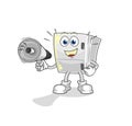 Fridge holding hand loudspeakers vector. cartoon character