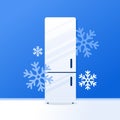 Fridge home appliances with snoflakes. Frosty freshness concept freezer. Vector illustration white refrigerator