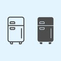 Fridge line and solid icon. Refrigerator device square box and doors with freezer. Home-style kitchen vector design