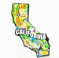 A fridge magnet showing a map of California.