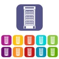 Fridge with refreshments drinks icons set Royalty Free Stock Photo