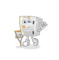 Fridge sick with limping stick. cartoon mascot vector