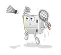 Fridge smash at badminton cartoon. cartoon mascot vector
