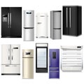 Fridge vector refrigerator or freezer and refrigeratory equipment in kitchen illustration set of refrigerant household Royalty Free Stock Photo