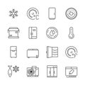 Fridges icon. Freezer commercial cold compact home refrigerator opened closed vector symbols