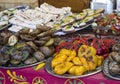 Frie boiled vegetables on a table under an open sky