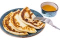 Fried american pancakes on white background