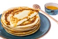 Fried american pancakes on white background