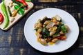 Fried baby clam with garlic and sweet basil .Thai style food Royalty Free Stock Photo