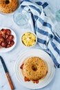 Fried bacon cheese egg salad  bagel Royalty Free Stock Photo