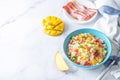 Fried bacon mango Red bell pepper rice in a plate Royalty Free Stock Photo