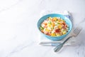 Fried bacon mango Red bell pepper rice in a plate Royalty Free Stock Photo