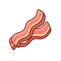 Fried bacon strips, doodle icon. Hand drawn cartoon illustration of meat food. Color isolated vector pictogram on white background Royalty Free Stock Photo