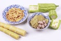 Fried bamboo shoots with egg ,Chinese bitter gourd with meat ball . Royalty Free Stock Photo
