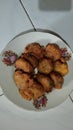 Fried banana with sweet and sour sauce, Indonesian food. Deep-fried dough ball, Indonesian style food