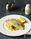 Fried Basa Fillet with Lemon Couscous Royalty Free Stock Photo