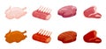 Fried bbq meat. Party food, seasonal raw and cooked meats slices. Steakhouse menu ingredients, cartoon isolated fresh