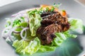 Fried beef piece fillet with vegetables salad