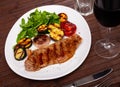 Fried beef steak with grilled vegetables and fresh corn salad Royalty Free Stock Photo