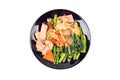 Fried big noodle topped mixed vegetables for organic food. Royalty Free Stock Photo