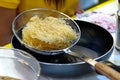 Fried bihon filipino noodle on the pan