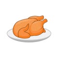 Fried bird on a dish. The sign of a fried bird. Food for gala dinner. Vector illustration in cartoon style Royalty Free Stock Photo