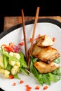 Fried black cod fish with soy sauce and potato Royalty Free Stock Photo