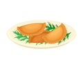 Fried Brazilian Patty Cakes Served on Plate with Greenery Vector Illustration