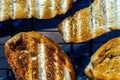 Fried bread on campfire. Fried on the grill Royalty Free Stock Photo