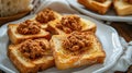 Fried Bread with Minced Pork Spread in a white plate placed on the table Royalty Free Stock Photo