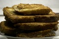 Fried bread slices. Bulgarian breakfast. Royalty Free Stock Photo