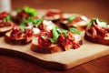 Fried bruschetta with dried tomatoes, basil and cream cheese.