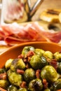 Fried Brussel Sprouts with Ham Royalty Free Stock Photo