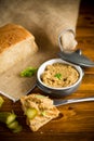 Fried buckwheat croutons with cooked homemade pate Royalty Free Stock Photo