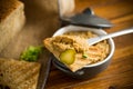 Fried buckwheat croutons with cooked homemade pate Royalty Free Stock Photo