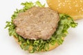 Fried burger bun on lettuce leaf. Top view