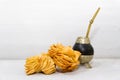 Fried cakes and yerba mate typical of Argentine gastronomy Royalty Free Stock Photo