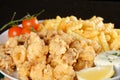 Fried calamari and pommes frittes Royalty Free Stock Photo