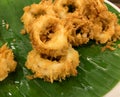 Fried calamari for Thai meal in local market stall Royalty Free Stock Photo