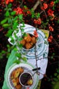 Fried camembert with viburnum jam Royalty Free Stock Photo