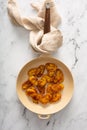 Fried caramelized plantains in a pan Royalty Free Stock Photo