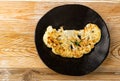 Fried Cauliflower Slices, Baked Cauliflower Steaks, Roasted Cabbage Steak Royalty Free Stock Photo