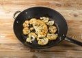 Fried Cauliflower Slices, Baked Cauliflower Steaks, Roasted Cabbage Steak Royalty Free Stock Photo