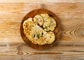 Fried Cauliflower Slices, Baked Cauliflower Steaks, Roasted Cabbage Steak Royalty Free Stock Photo