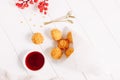 Fried Cheese Balls Cranberry Sauce Minimal Top Royalty Free Stock Photo