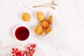 Fried Cheese Balls Cranberry Sauce Top Flat Lay Royalty Free Stock Photo