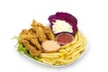 Fried Chicked served with salad , french fries & Sauce Royalty Free Stock Photo